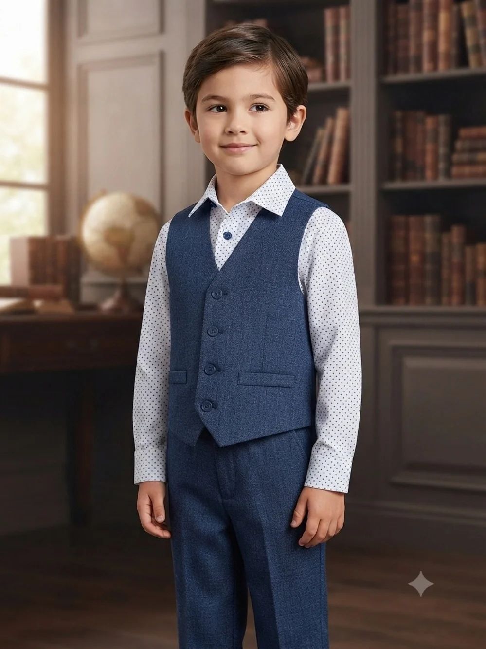 Take 50% OFF- Van Heusen 3pcs Boys Navy Blue Dress Vest, Shirt&Pants Set, Size-5